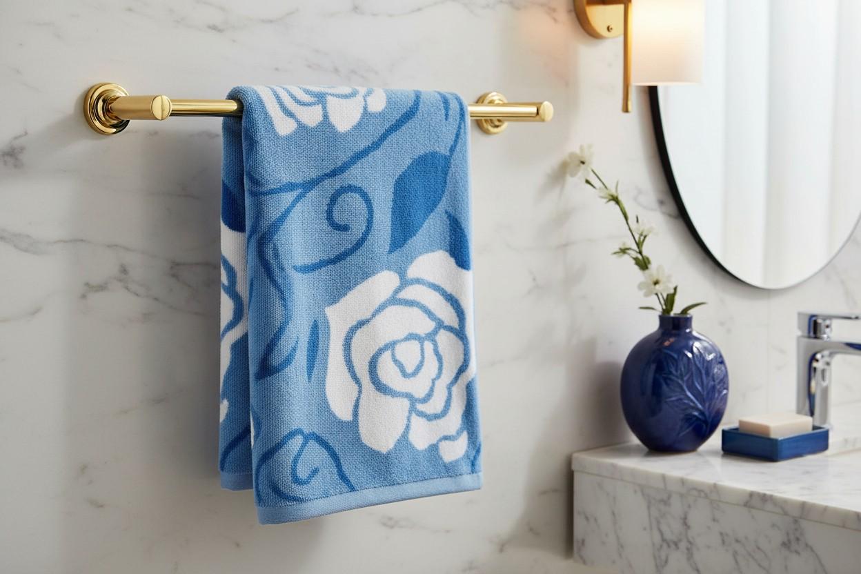 Microfiber Hand Towel | Sky Blue & White Rose Floral Print | Ultra Soft & Quick Dry (Set of 3 Pcs)
