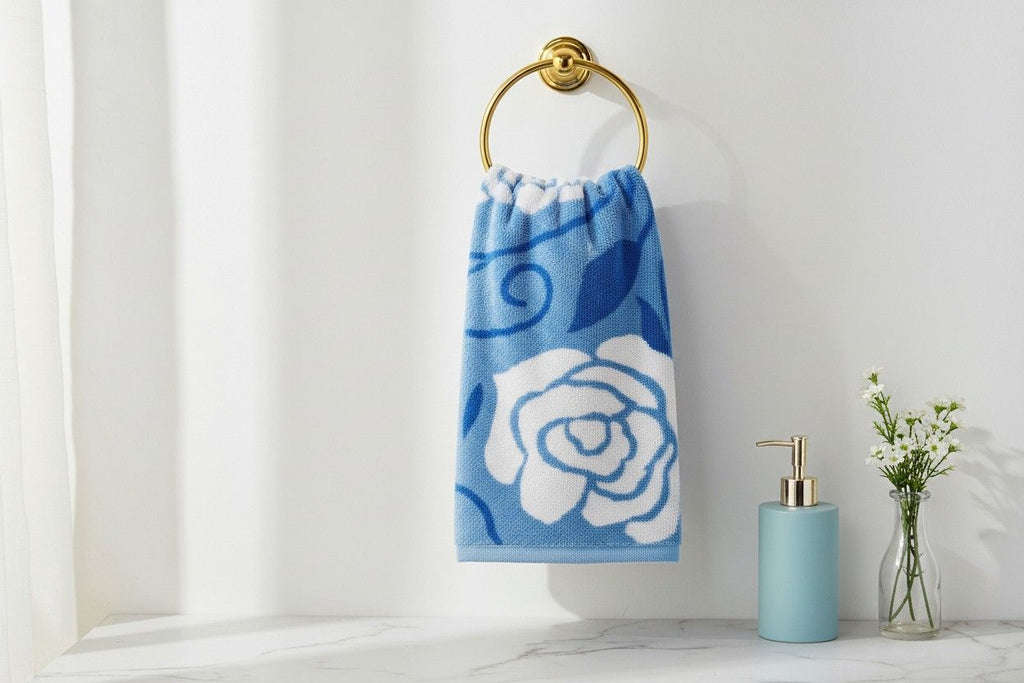 Microfiber Hand Towel | Sky Blue & White Rose Floral Print | Ultra Soft & Quick Dry (Set of 3 Pcs)