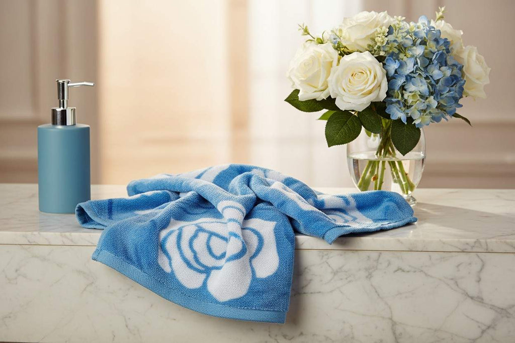 Microfiber Hand Towel | Sky Blue & White Rose Floral Print | Ultra Soft & Quick Dry (Set of 3 Pcs)