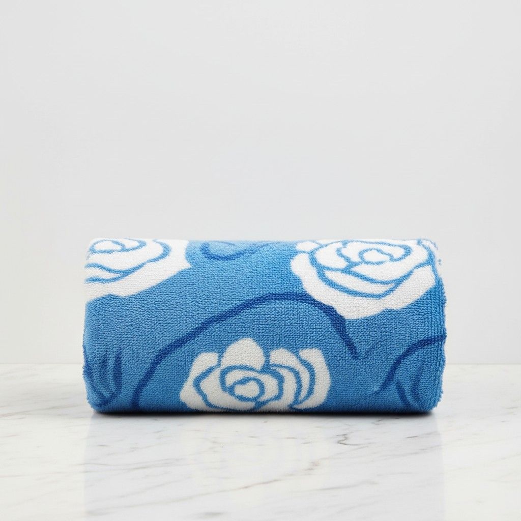 Microfiber Hand Towel | Sky Blue & White Rose Floral Print | Ultra Soft & Quick Dry (Set of 3 Pcs)