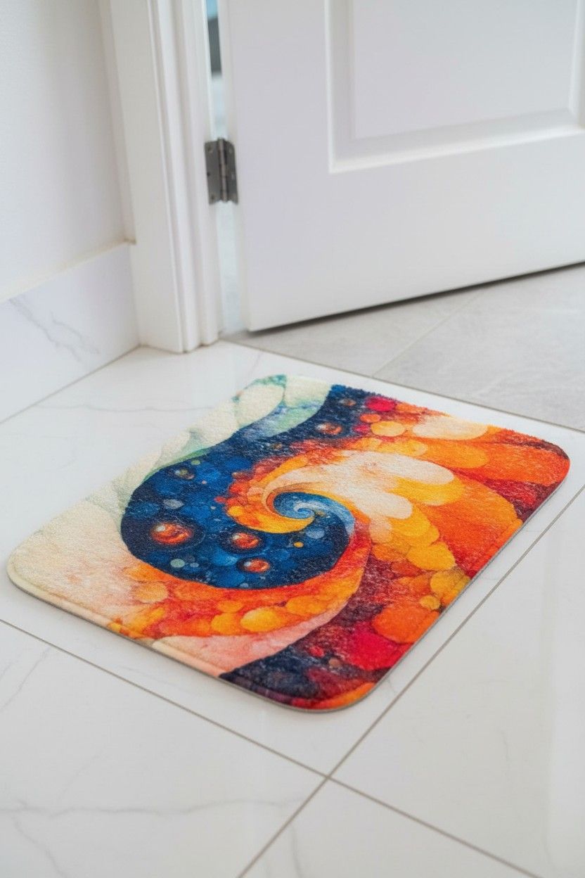 Bath Mat | Abstract Galaxy Swirl Art Print | Super Soft Plush | Multicolour Set of 2 Pcs