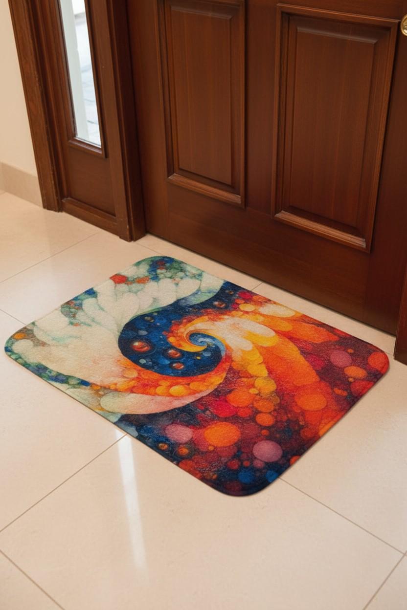 Bath Mat | Abstract Galaxy Swirl Art Print | Super Soft Plush | Multicolour Set of 2 Pcs