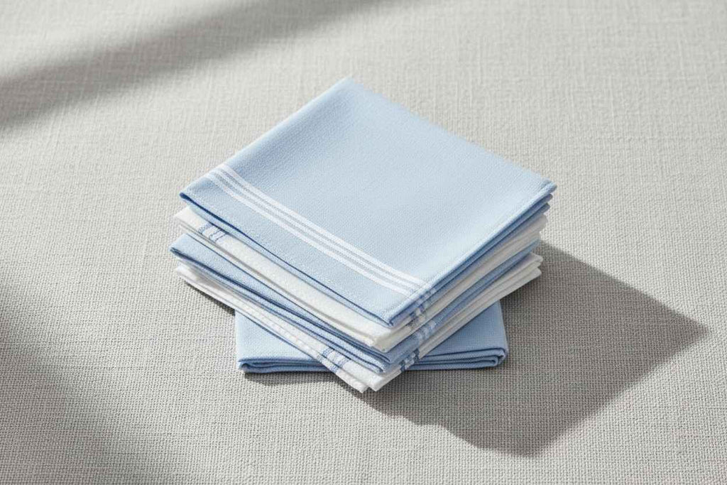Paras 100% Cotton Handkerchiefs – Pack of 6 | White & Blue Stripe