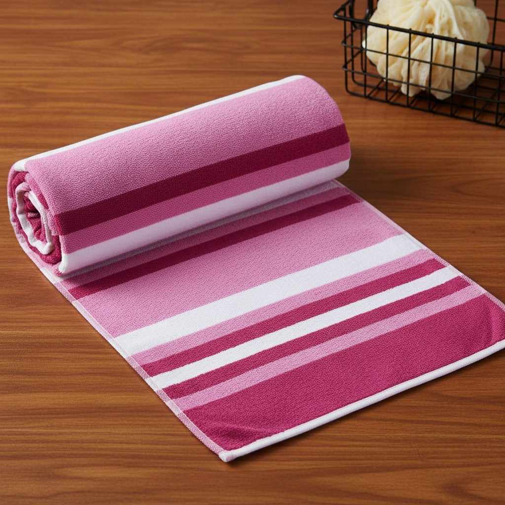 Bath Towel | Dark Magenta Pink Stripes | Super Absorbent | Unisex