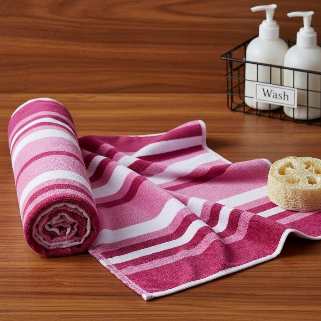 Bath Towel | Dark Magenta Pink Stripes | Super Absorbent | Unisex
