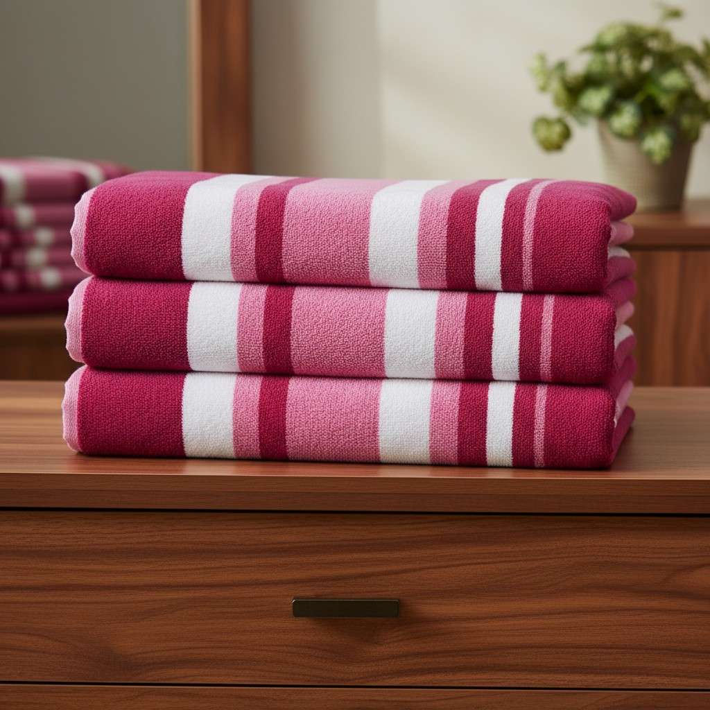 Bath Towel | Dark Magenta Pink Stripes | Super Absorbent | Unisex
