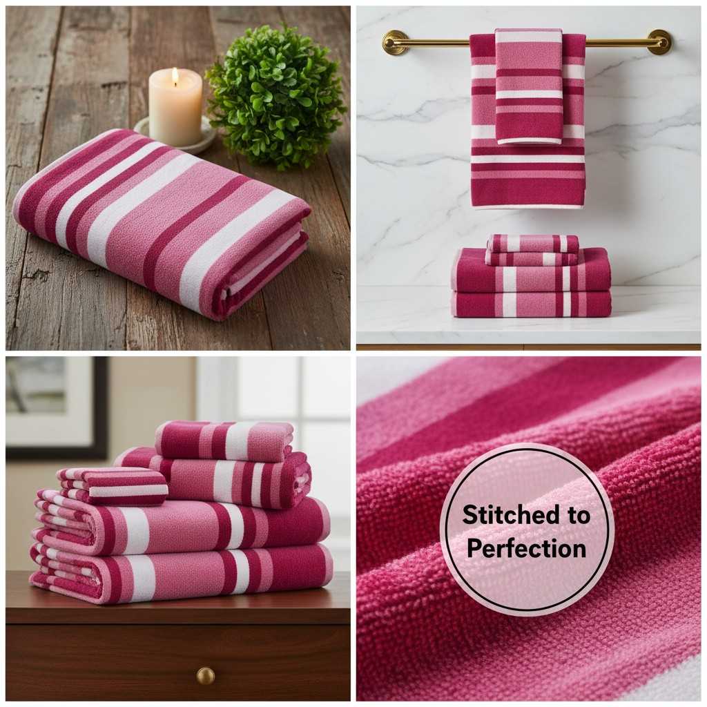 Bath Towel | Dark Magenta Pink Stripes | Super Absorbent | Unisex