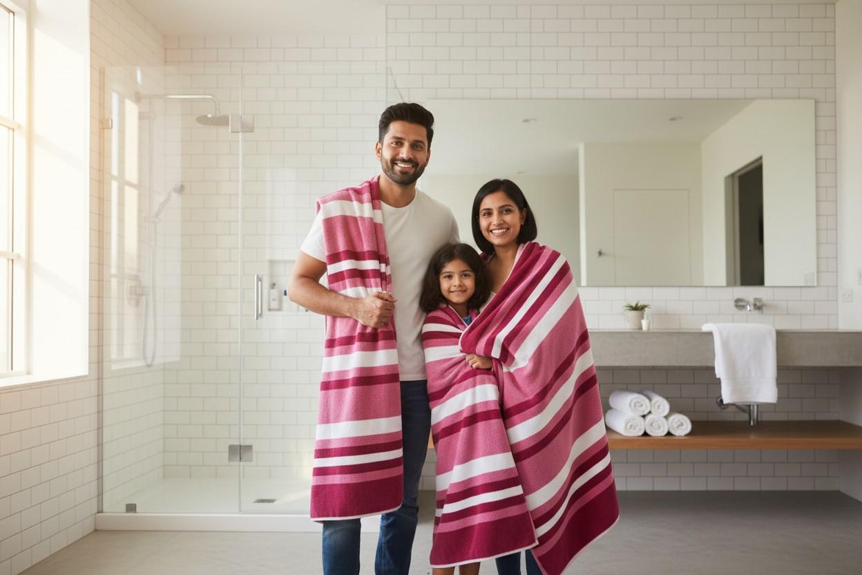 Bath Towel | Dark Magenta Pink Stripes | Super Absorbent | Unisex