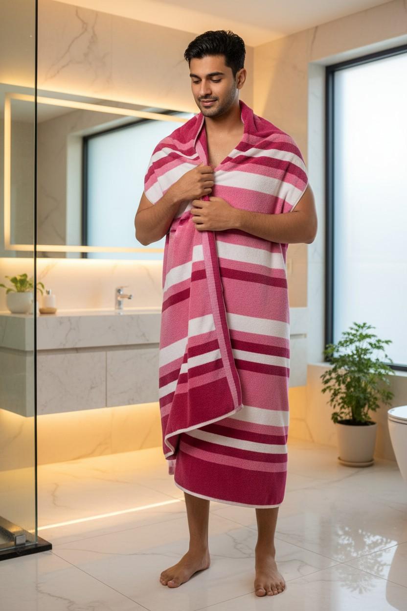 Bath Towel | Dark Magenta Pink Stripes | Super Absorbent | Unisex