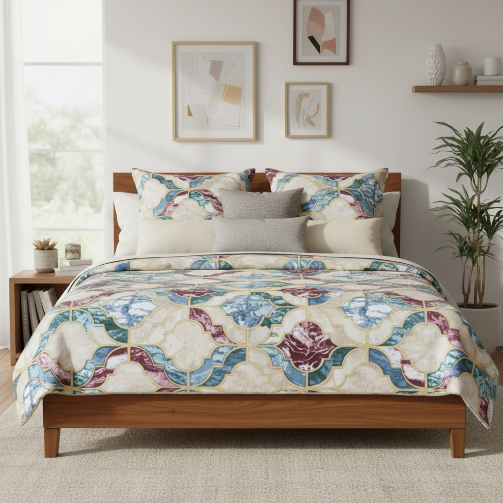 Bedsheet Set with Pillow Covers -| Premium Quatrefoil Marbled Pattern with Premium Packing