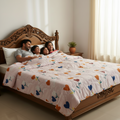 Summer Comforter Heart Floral Double Bed  | Blue & Orange Quilted Bedding