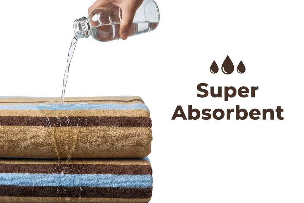 Cotton Bath Towel | Brown, Camel & Sky Blue Stripes | Ultra Soft, Super Absorbent & Quick Dry | Unisex
