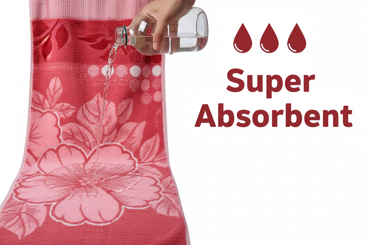 Bath Towel | Red Floral Jacquard | Ultra Soft, Super Absorbent & Quick Dry | Unisex