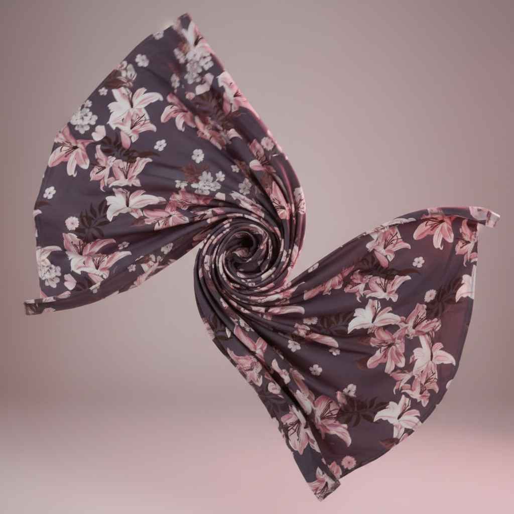 Lily Floral Printed Bedsheet | Charcoal Grey with Pink & White Blooms