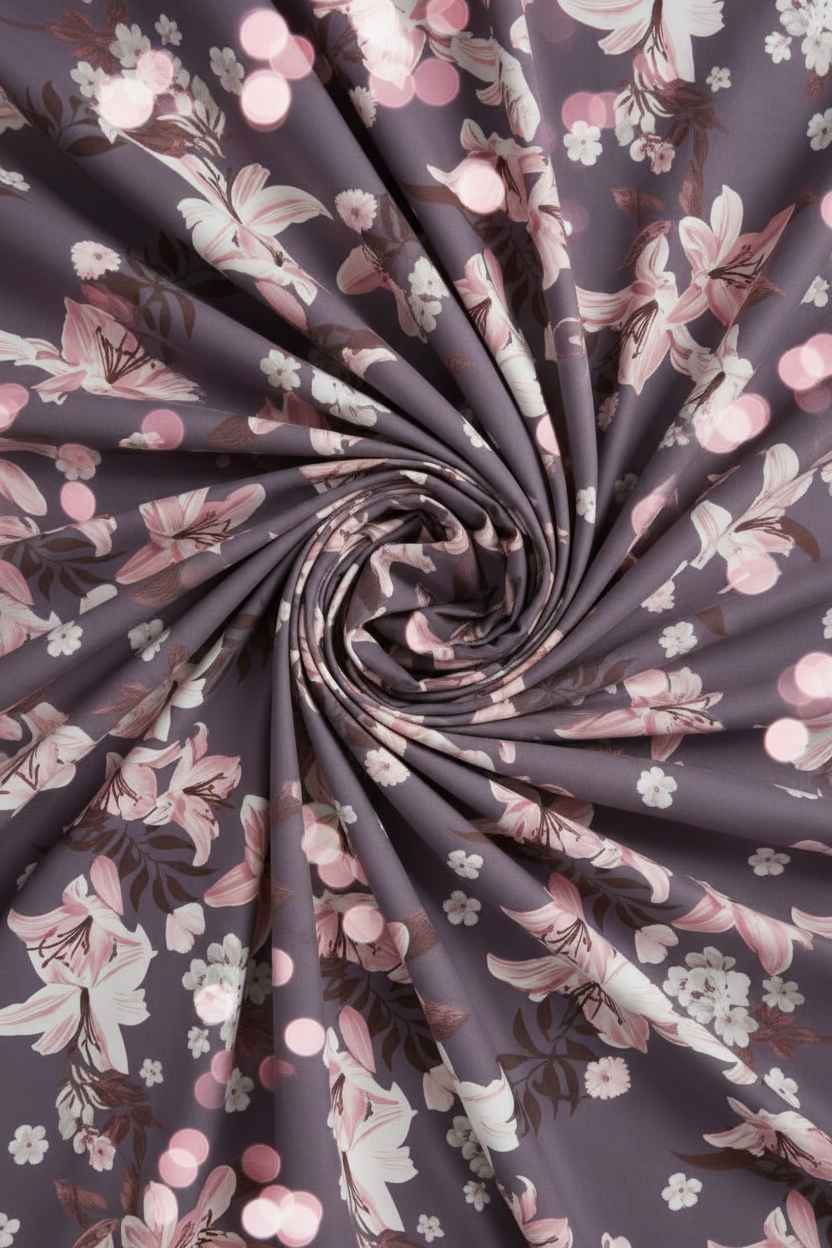 Lily Floral Printed Bedsheet | Charcoal Grey with Pink & White Blooms