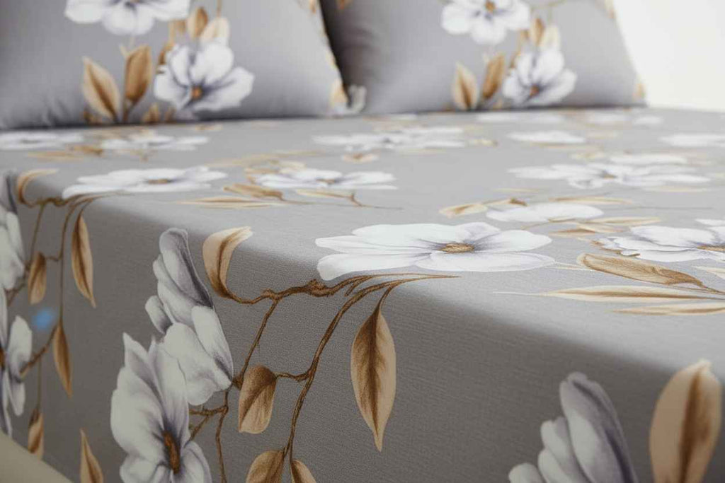 Floral Printed Bedsheet | Soft Cotton | White with Yellow & Pink Blooms