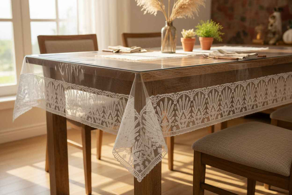 Transparent PVC Table Cover with Lace Border