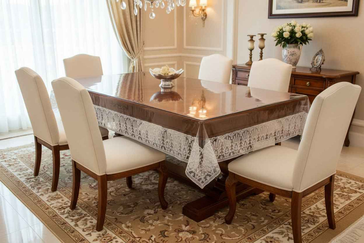 Transparent PVC Table Cover with Lace Border