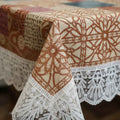 Patchwork Lace Border Table Cover | Brown & Cream