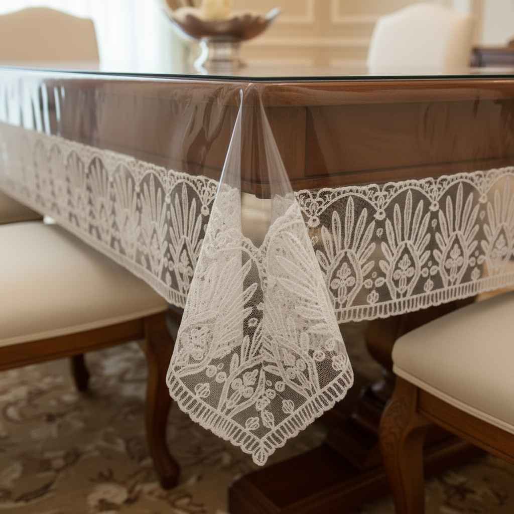 Transparent PVC Table Cover with Lace Border