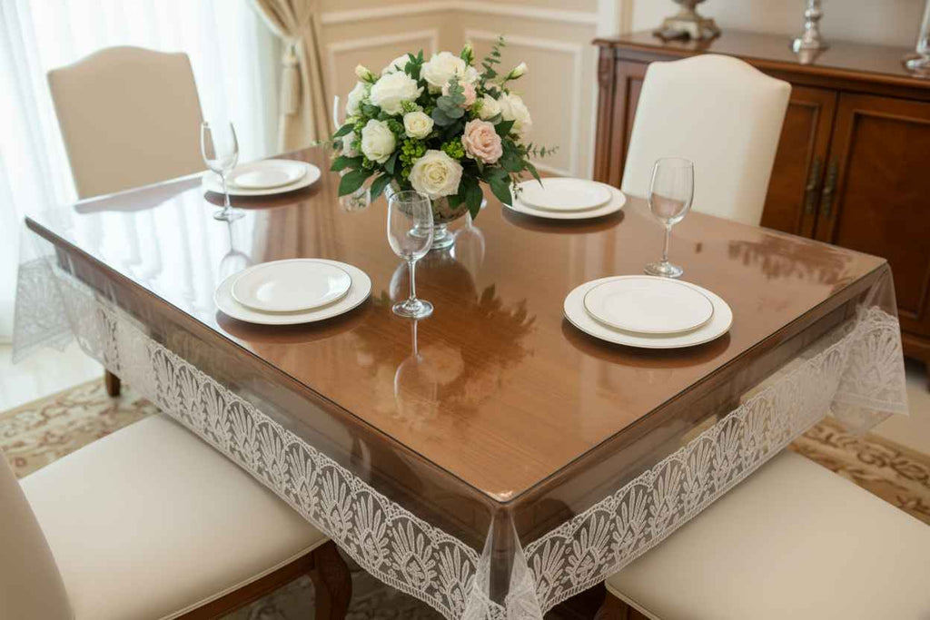 Transparent PVC Table Cover with Lace Border