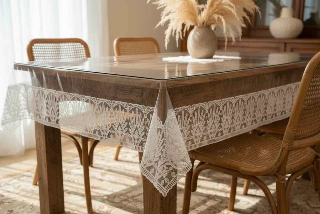 Transparent PVC Table Cover with Lace Border