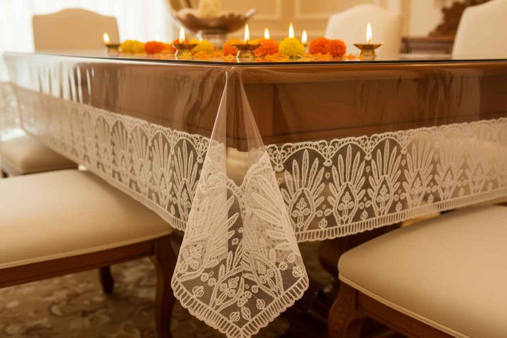 Transparent PVC Table Cover with Lace Border