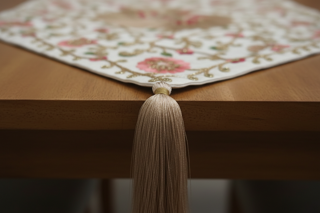Embroidered Floral Table Runner with Tassel Ends