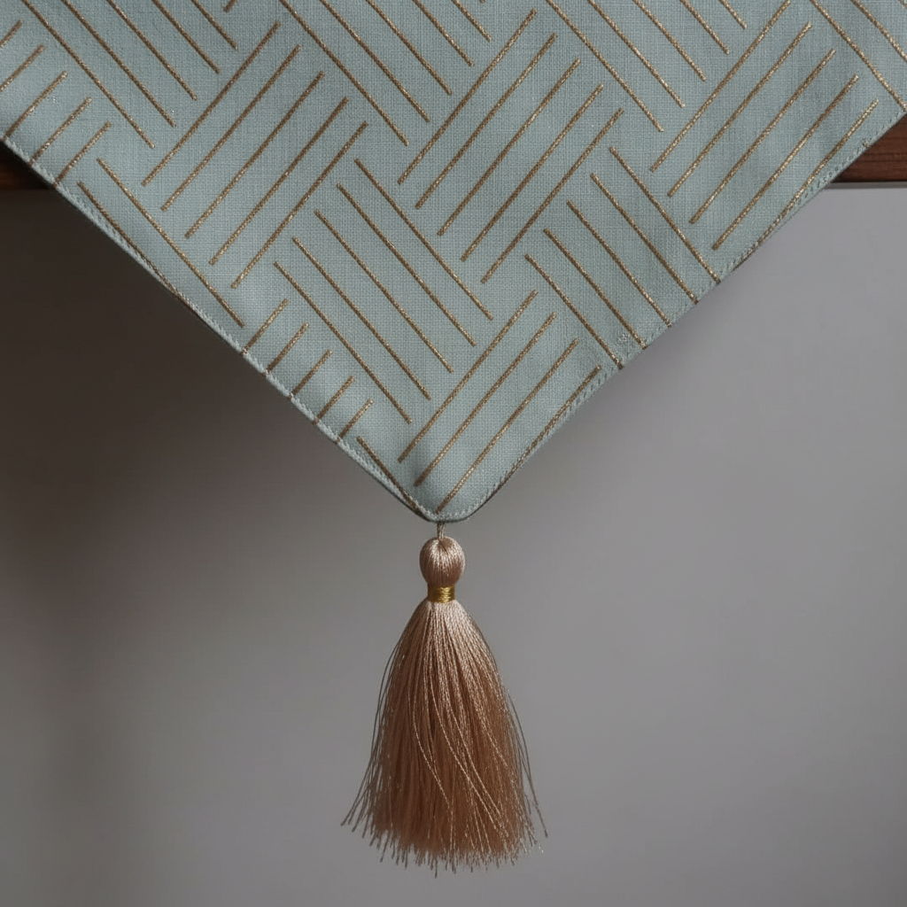 Mint Green Foil Lines Table Runner with Silk Tassel