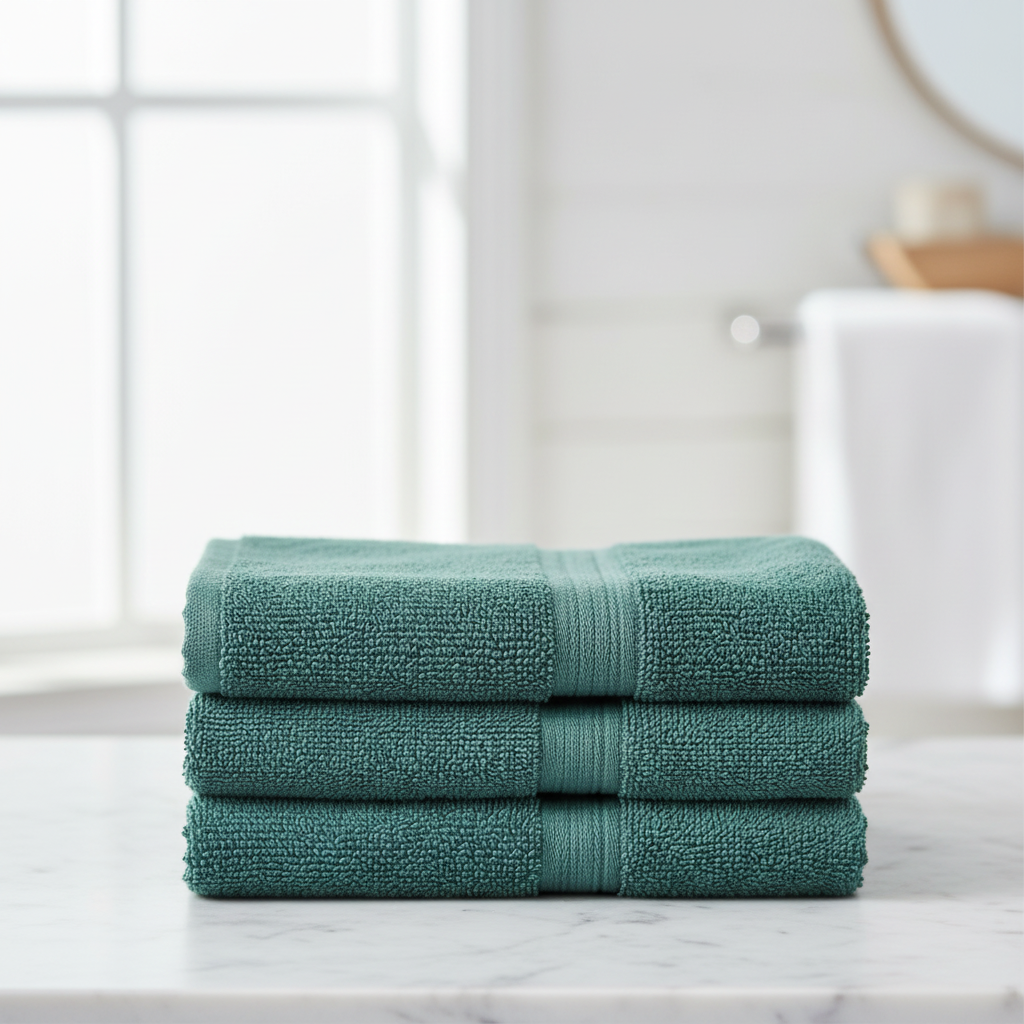 Teal Green Cotton Face Towel – Set of 5 | 12 x 12 inch Soft