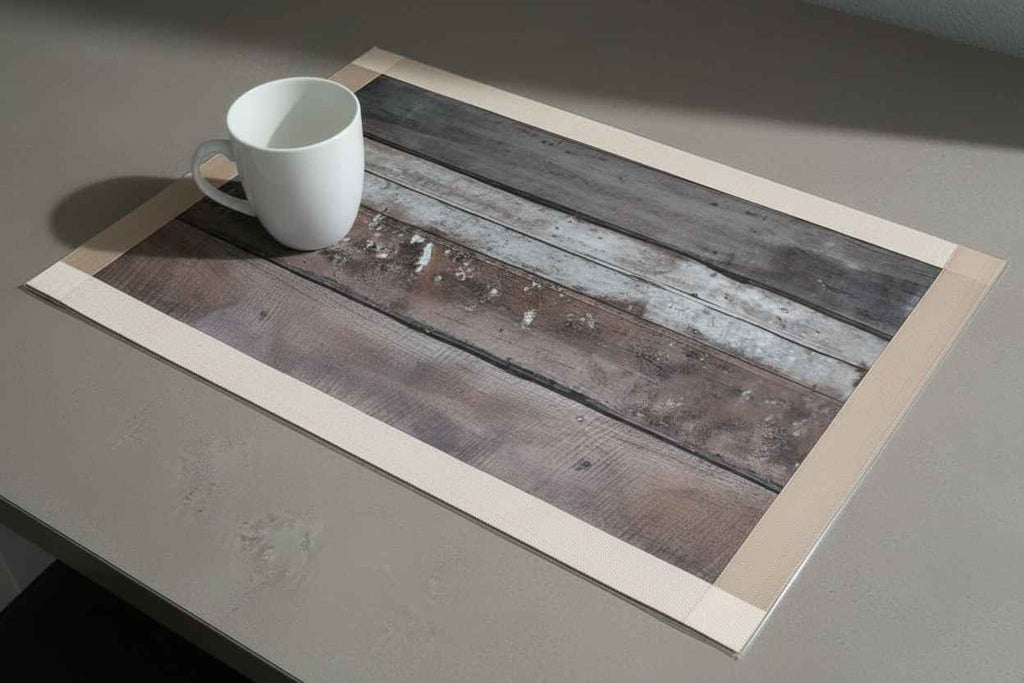 Premium Dining Table Mat | Rustic Wood Print Placemat | Set of 6