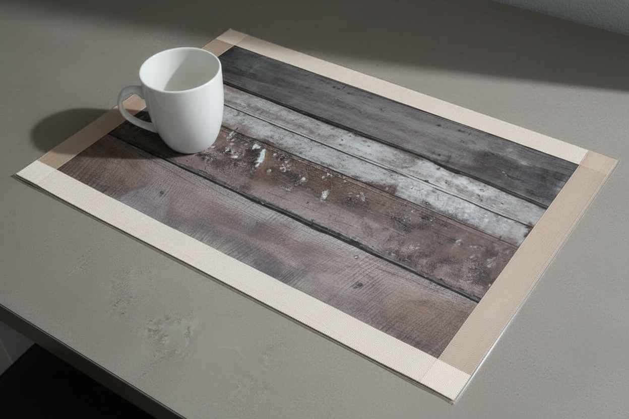 Premium Dining Table Mat | Rustic Wood Print Placemat | Set of 6