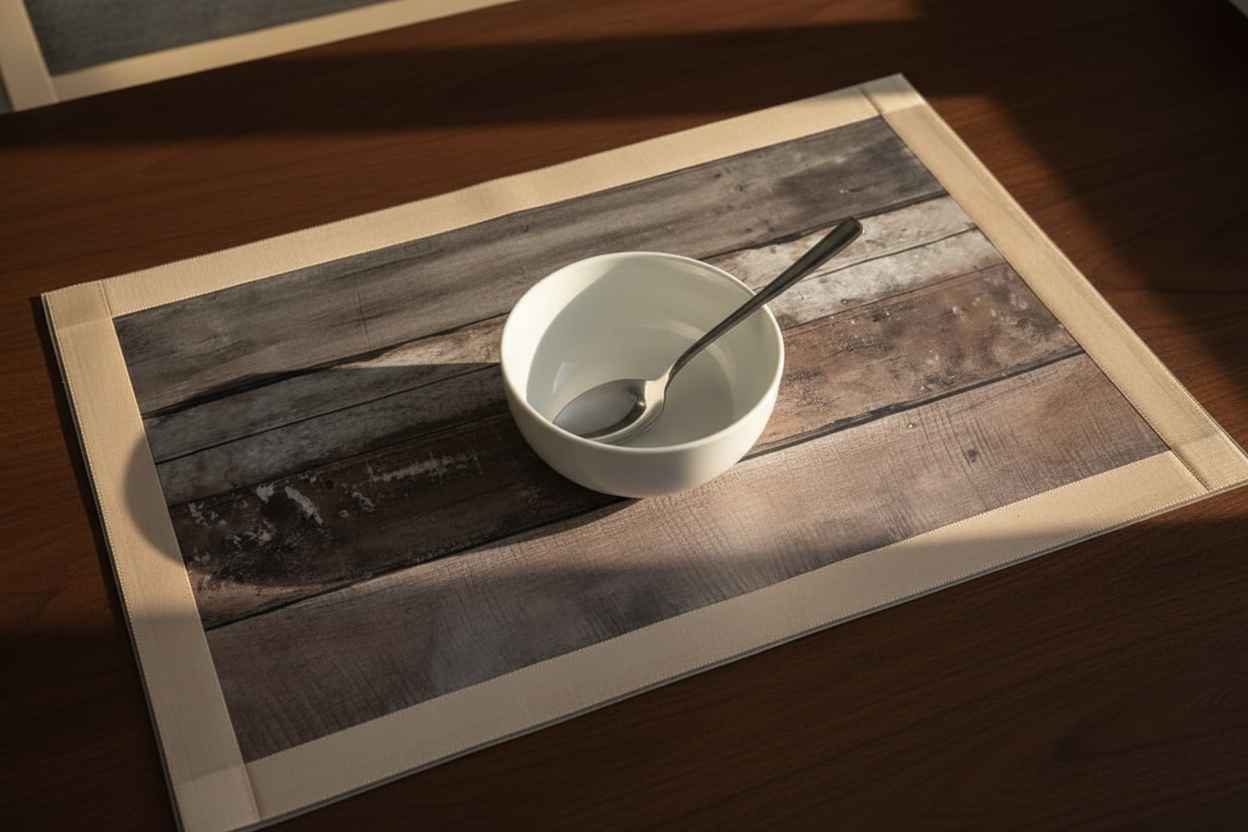 Premium Dining Table Mat | Rustic Wood Print Placemat | Set of 6