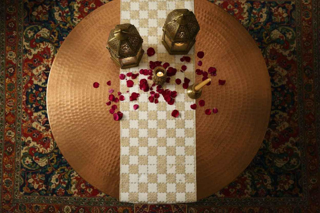 Checkered Gold Table Runner – Dining & Center Table Runner