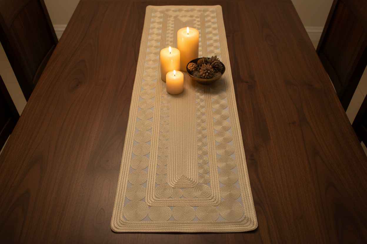 Gold Spiral Embroidered Table Runner