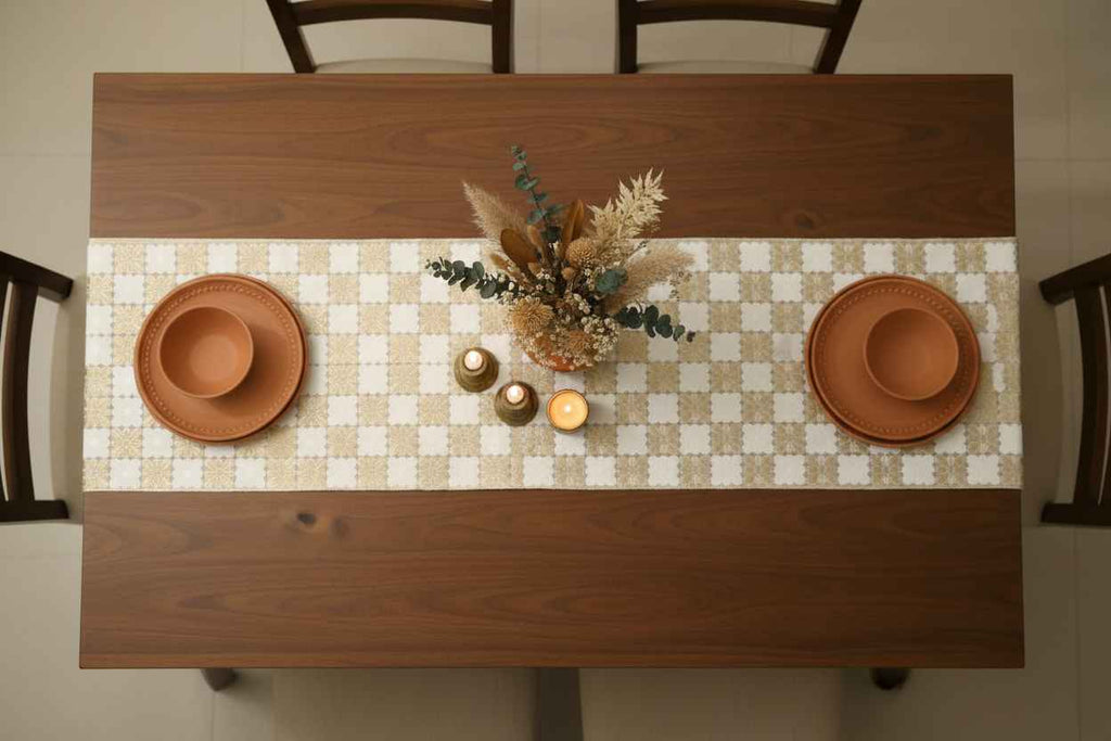 Checkered Gold Table Runner – Dining & Center Table Runner