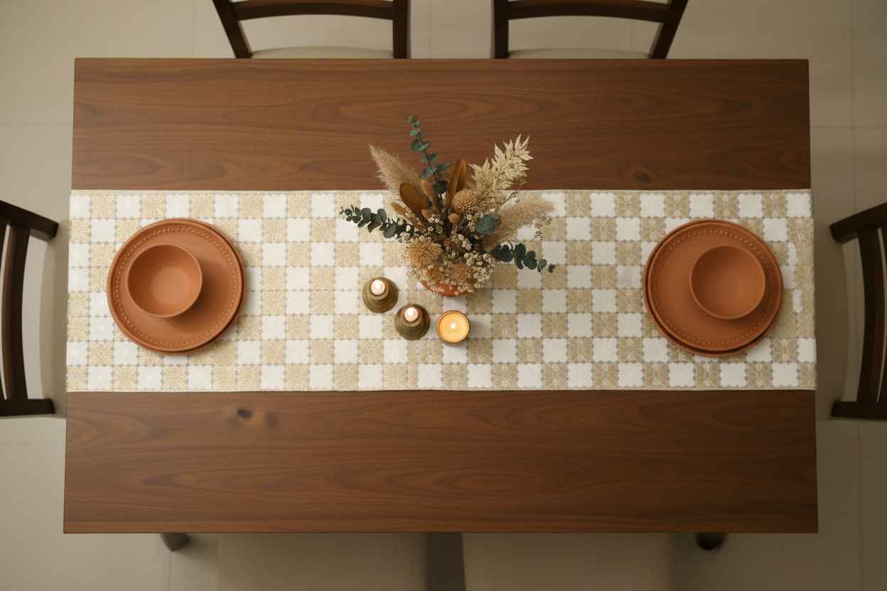 Checkered Gold Table Runner – Dining & Center Table Runner