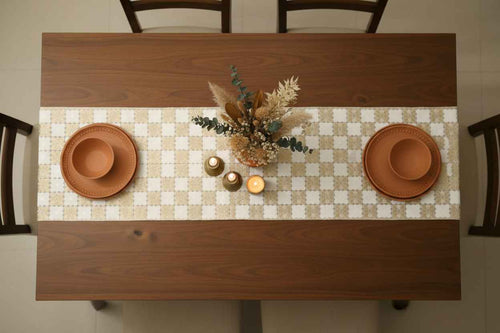 Checkered Gold Table Runner – Dining & Center Table Runner