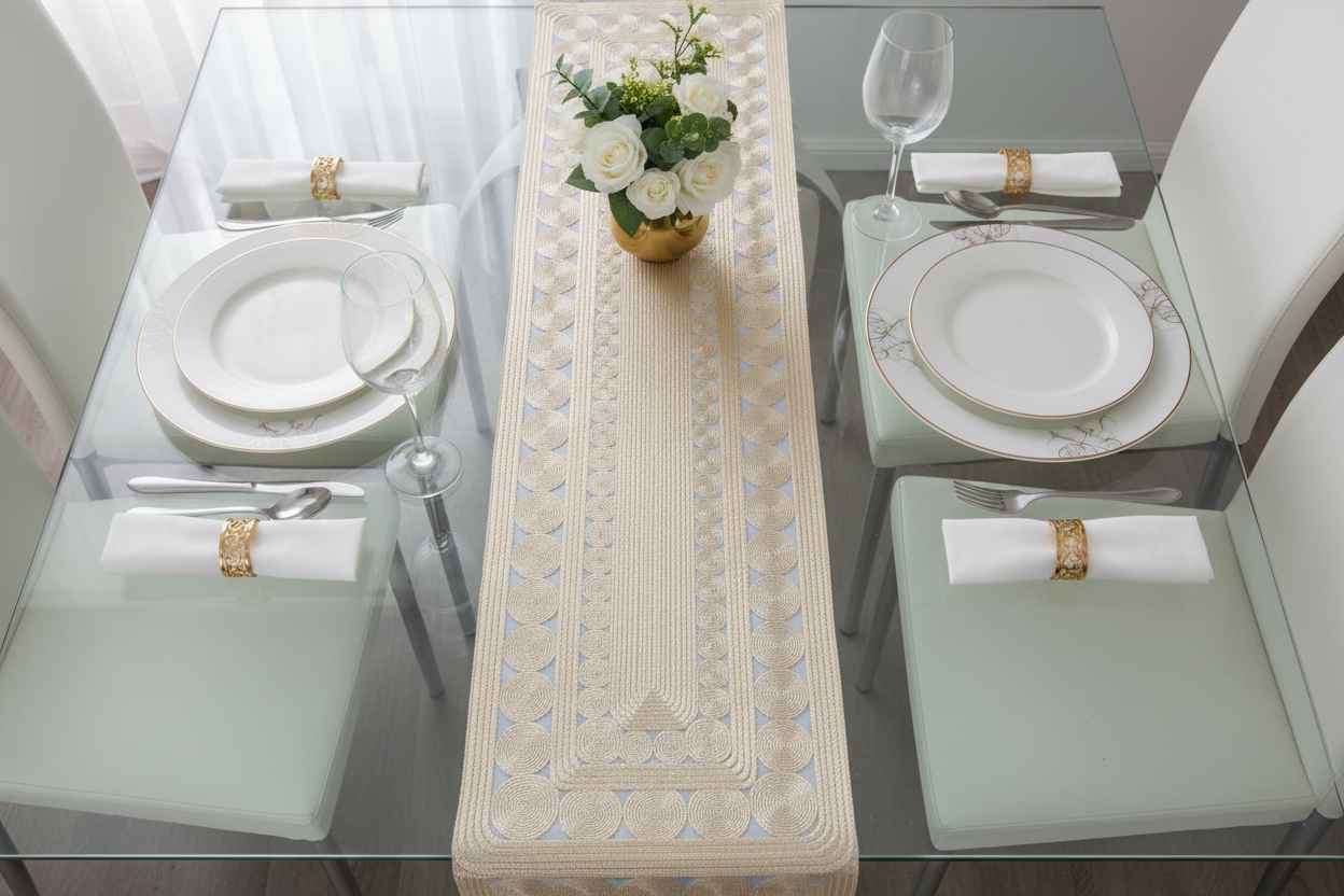 Gold Spiral Embroidered Table Runner
