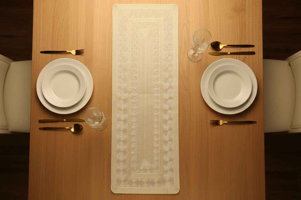 Gold Spiral Embroidered Table Runner