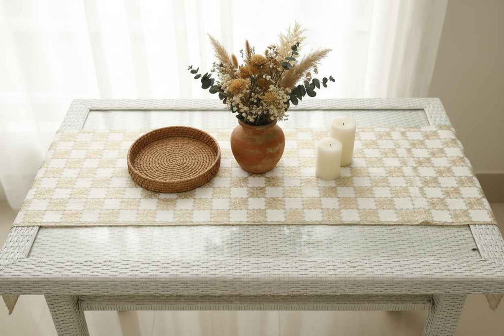 Checkered Gold Table Runner – Dining & Center Table Runner