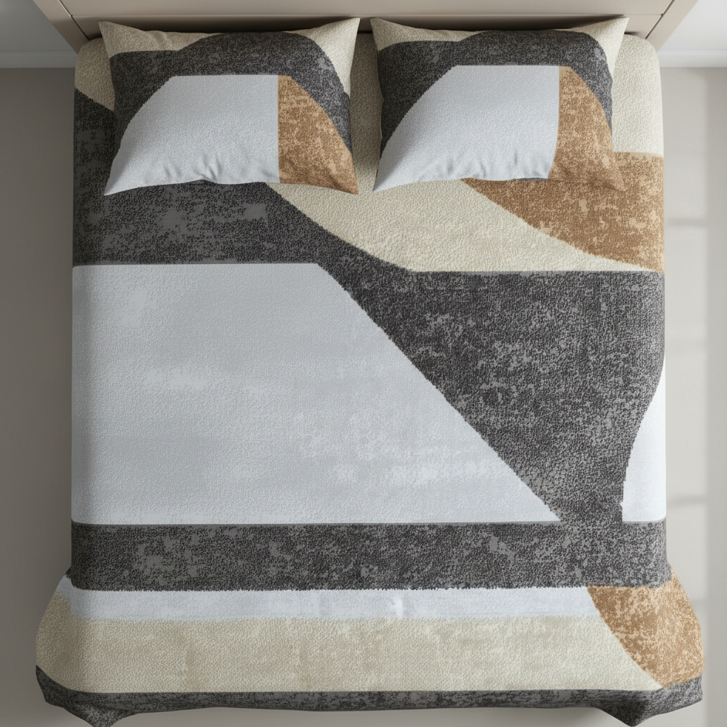 Geometric Bedsheet with Pillow Covers - Beige Brown Striped Pattern with Premium Packing