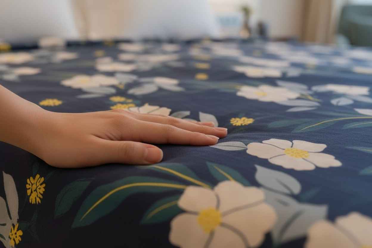 Navy Floral Bedsheet – Double Bed | White Hibiscus Print