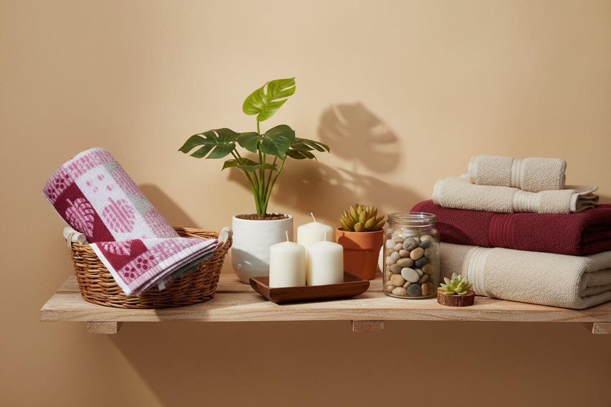 Hand Towel Block Print  – Burgundy & Pink Monstera Leaf | Set of 3