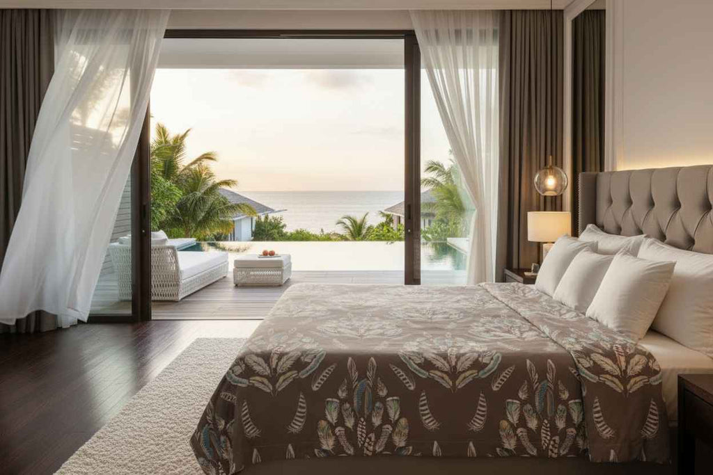 Feather Print Bedsheet Set — Taupe & Multicolour