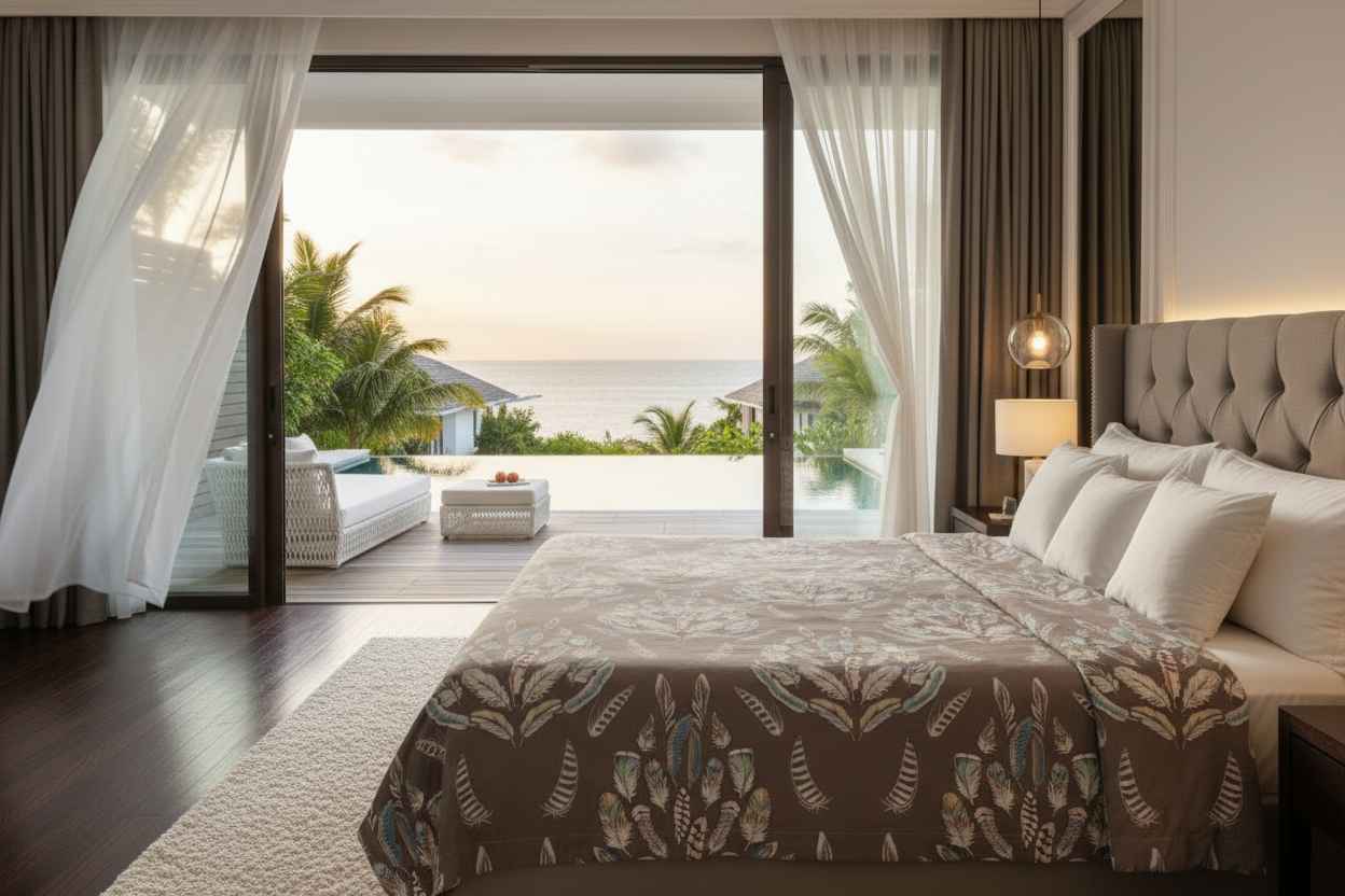 Feather Print Bedsheet Set — Taupe & Multicolour