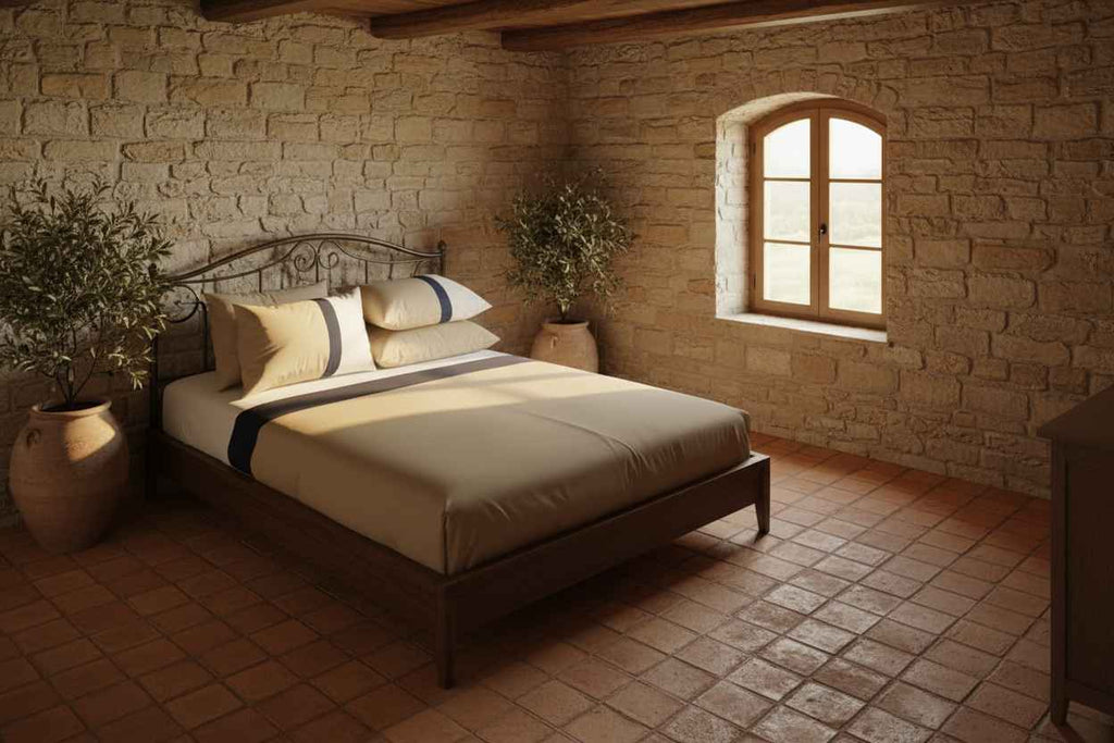 Luxe Stripe Bedsheet Set – Beige & Navy