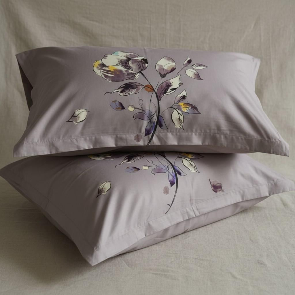 Mauve Magnolia Bedsheet King Size 7D Digital Print with 2 Pillow Covers - 108x108 inch
