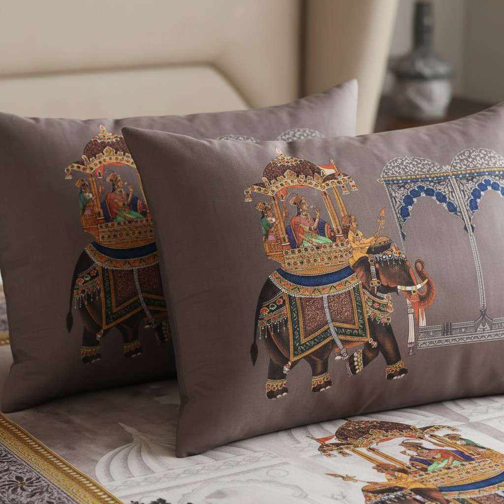 Royal Elephant Heritage Bedsheet King Size 7D Digital Print with 2 Pillow Covers - 108x108 inch