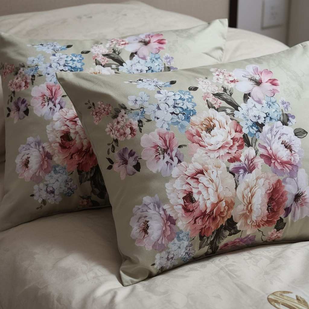 Romantic Pastel Floral Bedsheet King Size 7D Digital Print with 2 Pillow Covers - 108x108 inch